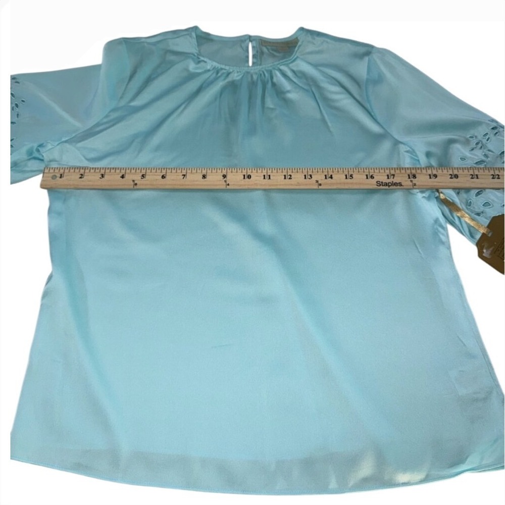 Ryegrass Aqua Haze Satin Eyelet Sleeve Blouse Top Small NWT - Picture 5 of 8